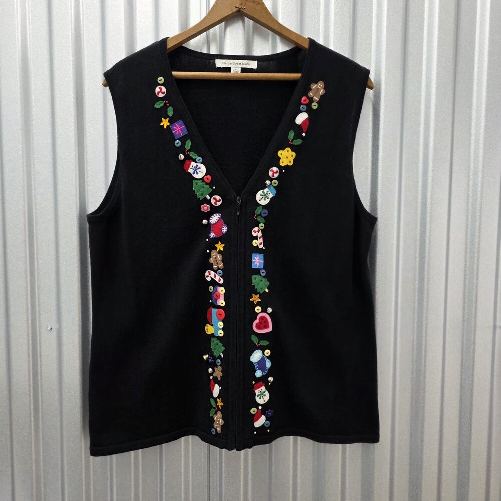 Vintage Mercer Street Studio Sweater Vest Size L Trinket Christmas Holiday